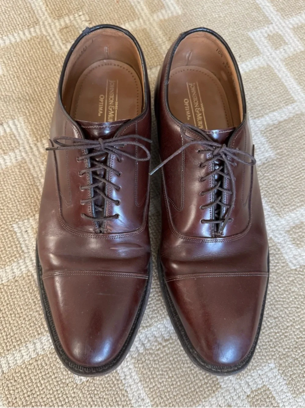 Johnston & Murphy Optima Cap Toe Leather Oxford Dress Shoes Brown Size 10.5